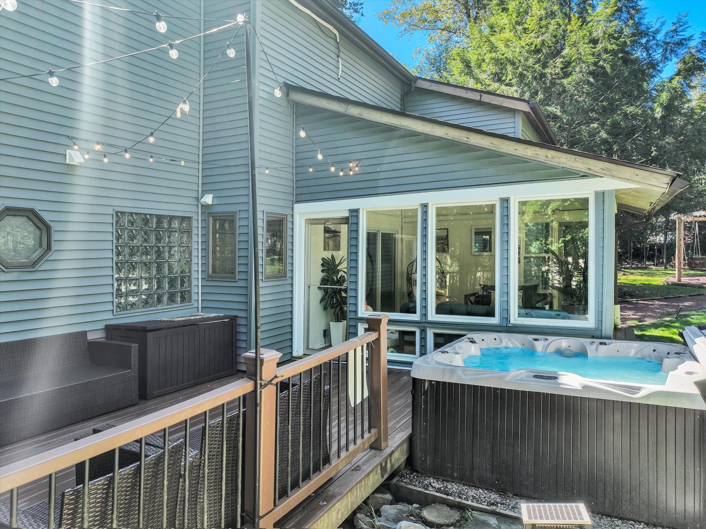 Unwind under the string lights and soak your cares away in the private hot tub after a day of exploring.