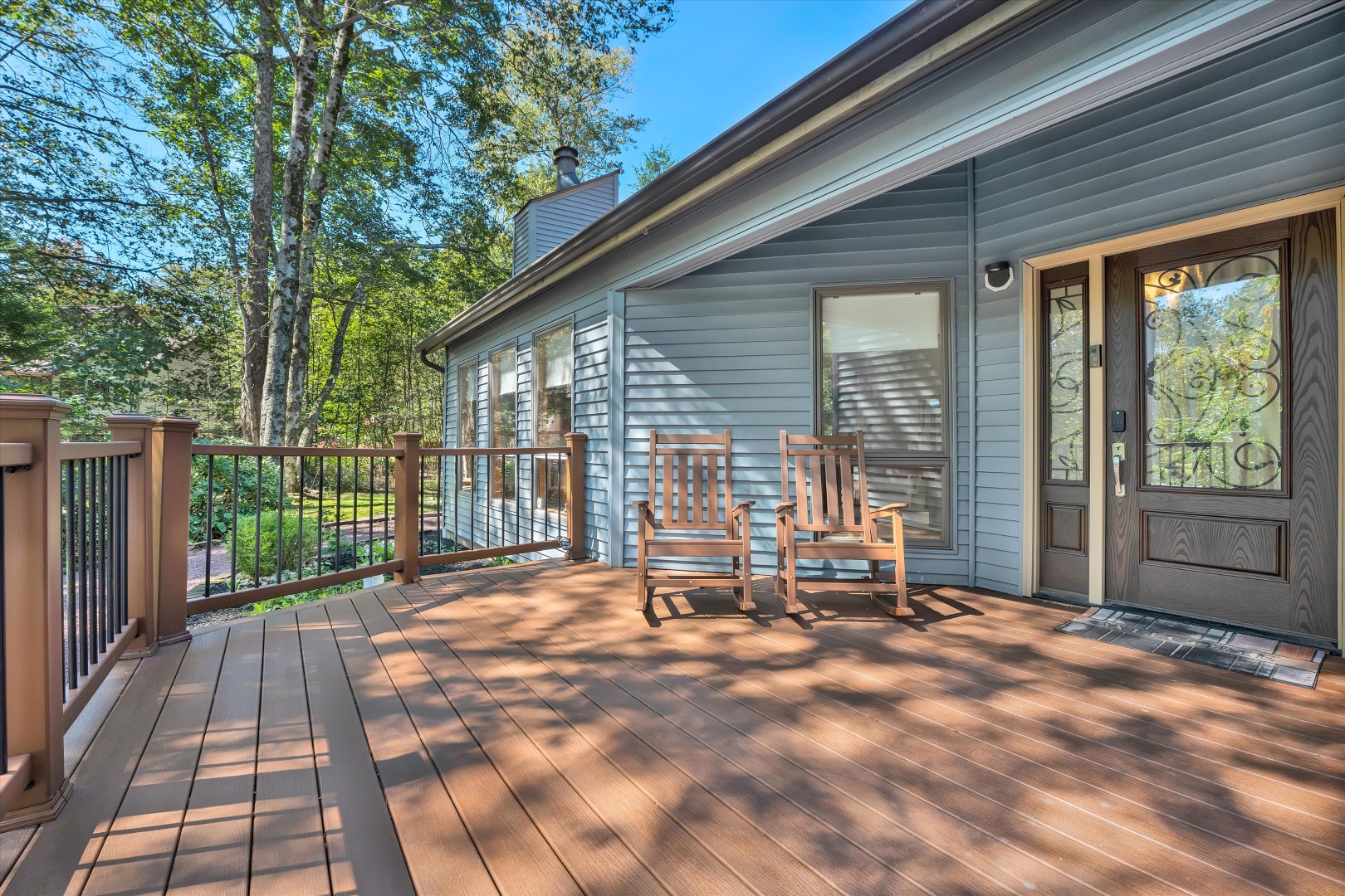 Sip your morning coffee in the rocking chairs while enjoying the fresh mountain air and serene wooded surroundings.